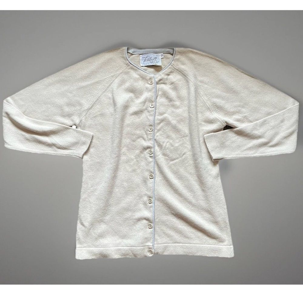 VTG 50s Talbott Taralan Beige And Blue Button Up Cardigan Sweater Size 36 / S
